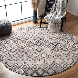 Ковер SAFAVIEH, 92 x 92 см, Amsterdam Collection Light Grey / Brown AMS108F Moroccan Boho, не линяет, для столовой, прихожей, гостиной, спальни