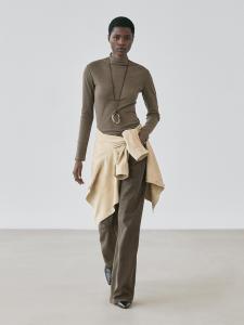 Ребристая хлопковая футболка с длинным рукавом Massimo Dutti, mocha