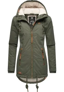 Зимняя куртка в стиле рэгвир "Зузка Зима", с капюшоном, стильная зимняя парка на флисовой подкладке Тедди Ragwear, зеленый