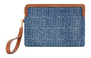 CELINE Джинсы с клатчем из телячьей кожи в стиле трубы женские синие