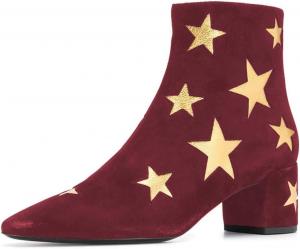 Женские ботильоны FSJ с квадратным носком в западном стиле, нарядные, на блок-каблуке с золотой звездой, из искусственной замши с молнией, размер 4-15 US