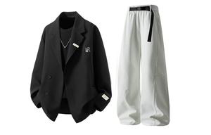 Повседневная спортивная одежда Unisex с лацканом Moderate X1617, черный top+белый pants