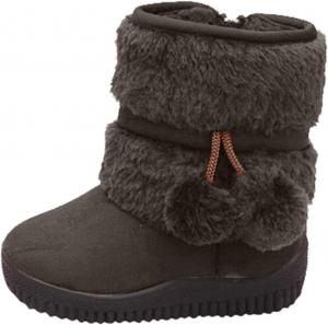 Сапожки для детей Зимние теплые сапоги для девочек Плюшевые ботиночки с подкладкой из меха Теплые удобные уличные ботинки с нескользящей подошвой и помпонами Generic, Coffee