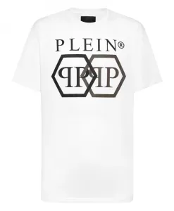 Футболка с круглым вырезом, камешки, шестиугольник Philipp Plein, белый