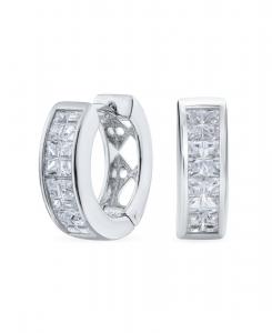 Серьги-кольца с невидимой огранкой и фианитами, черные с белыми вставками, в стиле K-pop, серебристые Bling Jewelry, Silver