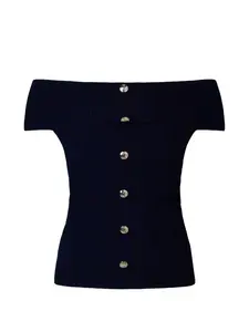 Топ с вырезом Бардо на пуговицах Liu Jo, синий