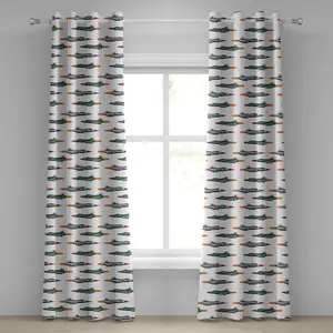 Штора на люверсах ABAKUHAUS Самолет, коллекция реактивных истребителей, ракетной авиации, штурмовиков, пожарных бомбардировщиков, современный британский принт, декоративные двухпанельные шторы, 280 см x 245 см, разноцветные Abakuhaus