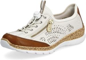 Женские кроссовки Rieker N42K6 Nikita Slip-On - легкие прогулочные кроссовки с лазерной перфорацией и эластичной шнуровкой - стильные и гибкие для комфорта на весь день, Cayenne/Porzellan/Reinweiss
