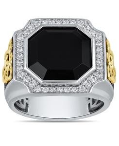 Кольцо с бриллиантами (0,5 карата) и черным ониксом (4,90 карата) из стерлингового серебра с покрытием из желтого золота Macy's, Sterling Silver & Yellow Gold Plated Sterling Silver