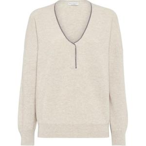 Джемпер Monili trim Cashmere Brunello Cucinelli, светло-бежевый