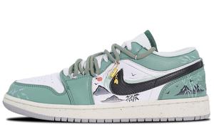 Jordan Air 1 устойчивые к истиранию дышащие низкие винтажные баскетбольные кроссовки Unisex White Green