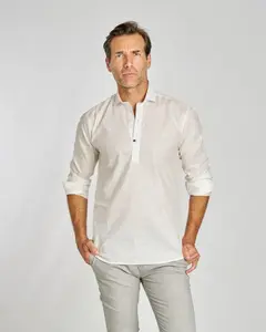 Мужская льняная рубашка, прямого кроя, однотонная, белого цвета Spagnolo, белый