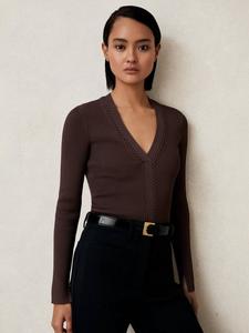 Топ Lauri Craft-Stitch с ребристым трикотажем Reiss, Mocha Brown