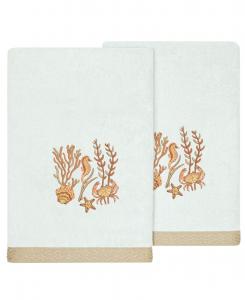 Набор банных полотенец «Аарон» из турецкого хлопка, состоящий из 2 предметов, украшенных вышивкой Linum Home, цвет aqua