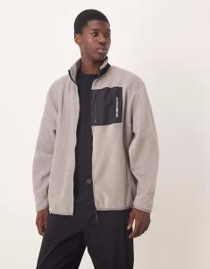 Свободная флисовая кофта на молнии с нейлоновым карманом серого цвета Asos Design