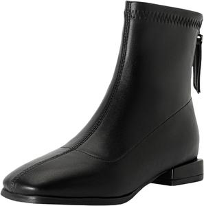 Женские удобные ботинки с низким каблуком и квадратным носком, ботинки на молнии до щиколотки для повседневной одежды XIEPP, Black