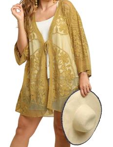 Открытый кружевной кимоно в золотом киви Umgee