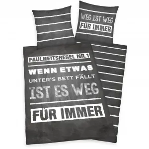 Молодёжное постельное белье Herding Young Collection «Лень», дизайн поговорок и полосок, антрацит