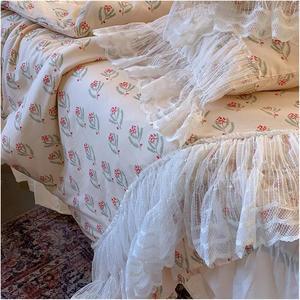 YIZUFU Комплект постельного белья из натуральной мятой хлопковой ткани лавандового цвета с широкой каймой