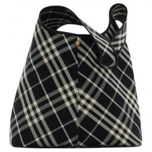 Burberry Хлопковая женская сумка через плечо большая черная клетчатая