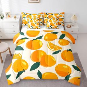 Erosebridal Комплект постельного белья Queen с 3D принтом апельсинов и летних фруктов, всесезонный набор с одеялом и декоративными наволочками, Green Orange