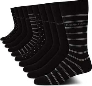 Мужские носки Calvin Klein под повседневную одежду - 10 пар мягких хлопковых носков для мужчин - классический комфорт, манжеты, смешанный узор, Black Stripe