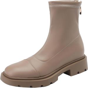 Женские ретро короткие ботинки с круглым носком, удобные низкие каблуки, молния, ботинки до щиколотки для повседневной носки XIEPP, Apricot