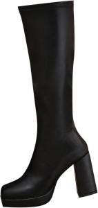 Женские сапоги-платформы до колена: модные ботильоны на толстом каблуке с круглым носком и боковой молнией, обувь для вечеринок, нарядные сапоги для широкой икры Generic, Black