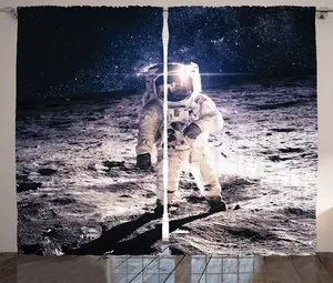 Штора ABAKUHAUS Space Rustic, Путешествие по поверхности Луны, универсальная ленточная штора для гостиной с петлями и крючками, 280 x 175 см, коричнево-синий Abakuhaus