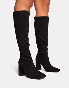 Замшевые сапоги Public Desire Audrina на блочном каблуке, высокие, из черной замши