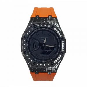 Часы Casio G-Shock Analog-Digital 2100 Series, арт. GA-2100-1A1, оранжевый/черный со стразами