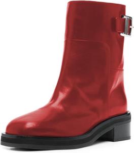 Женские ботильоны YDN классические с квадратным носком, молнией, на низком толстом каблуке, с ремешком и пряжкой, стиль милитари, повседневные и праздничные туфли, размеры 4-16 US, Red