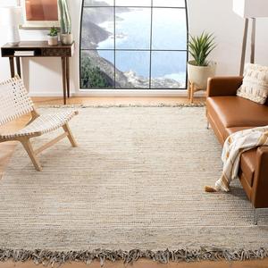 Ковер SAFAVIEH, 244 x 305 см, - коллекция Vintage Leather - большой - бежевый и разноцветный, ручной работы бохо с бахромой из кожи, идеально для гостиной, спальни, столовой (VTL373B)