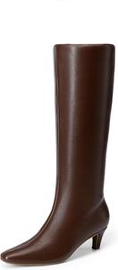Женские сапоги выше колена DREAM PAIRS с 2-дюймовым каблуком, модным квадратным носком и высоким голенищем для широкой икры, Brown