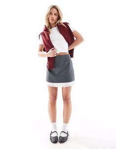 Двухслойная юбка Miss Selfridge Petite серого цвета, приталенная по фигуре