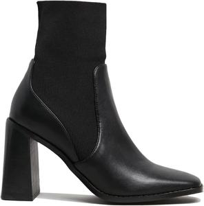 FOWT многоцветные тянущиеся ботильоны, классические, с квадратным носком, короткие носочные сапоги, высокий массивный каблук, модные сапоги Go-Go, верх из кожи и замши, легко надевать, Schwarz