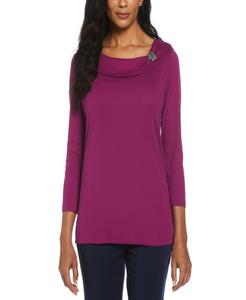 Укороченный топ в рубчик с вырезом Мэрилин, рукавами 3/4 и декоративной брошью Rafaella, Grinning Purple