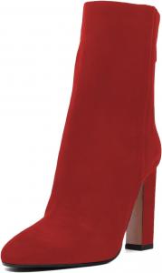 Женские простые закрытые ботильоны FYS с круглым носком, классический массивный высокий каблук, ботинки до середины голени с задней молнией, обувь для вечеринок на осень и зиму, размер 4-16 US, Red