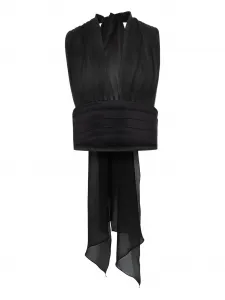 Шелковая блузка с V-образным вырезом и бантом Nina Ricci, черный