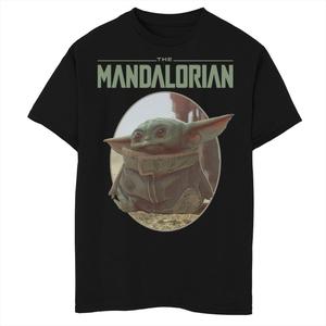 Футболка с изображением круга и портрета для мальчиков 8–20 лет «Звездные войны, мандалорец, ребенок» Star Wars, черный