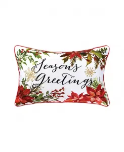 Декоративная подушка с вышивкой и принтом в виде пуансеттии, 35,5 x 50,5 см C&F Home, white