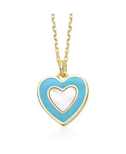 Ожерелье с подвеской в форме сердца, покрытое 14-каратным золотом, перламутром и небесно-голубой эмалью Gigigirl, blue
