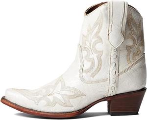 Женские ботинки Corral с вышивкой и молнией на щиколотке, Ботинки с заостренным носком, низким каблуком из кожи коровьей кожи вестерн для женщин Corral Boots, Pearl