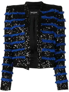 Жакет с пайетками и бахромой BALMAIN, черный