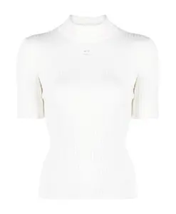 Вязаный свитер в рубчик с высоким воротником Courrã¨Ges, белый