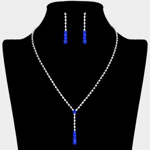 Y-образное ожерелье с круглыми камнями и стразами Fashnzfab, Sapphire, Silver