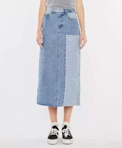 Женская двухцветная джинсовая юбка миди с цветными блоками Kancan