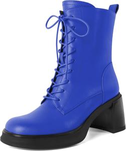 Женские боевые ботинки SAMMITOP на шнуровке, укороченные ботильоны с низким каблуком, массивной платформой, круглым носком и высотой каблука 2,5 дюйма, Royal Blue