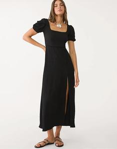 Платье макси Stradivarius с перекрещивающимися деталями на спине черного цвета