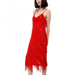 Женское вечернее платье миди с бахромой и пайетками Anna-Kaci, красный